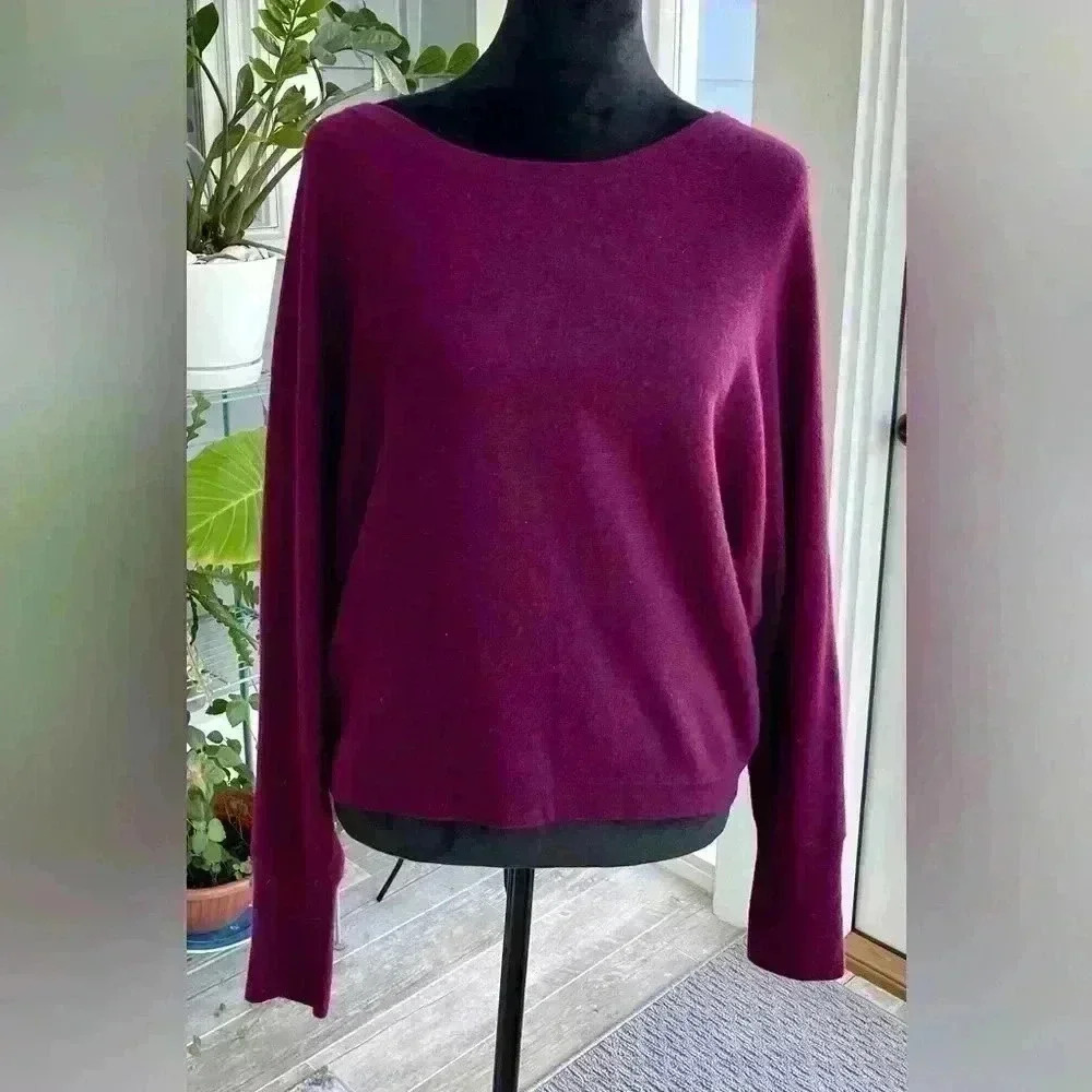 BCBGMaxazria large wool blend sweater and a pretty plum color very soft and cozy
